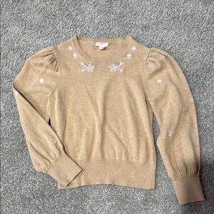 Crewcuts Tan Sweater with White Embroidery